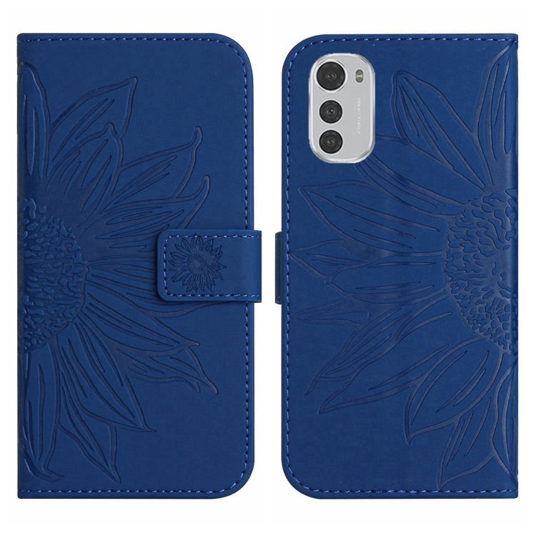 For Motorola Moto E32/E32S Skin Feel Sun Flower Pattern Flip Leather Phone Case with Lanyard