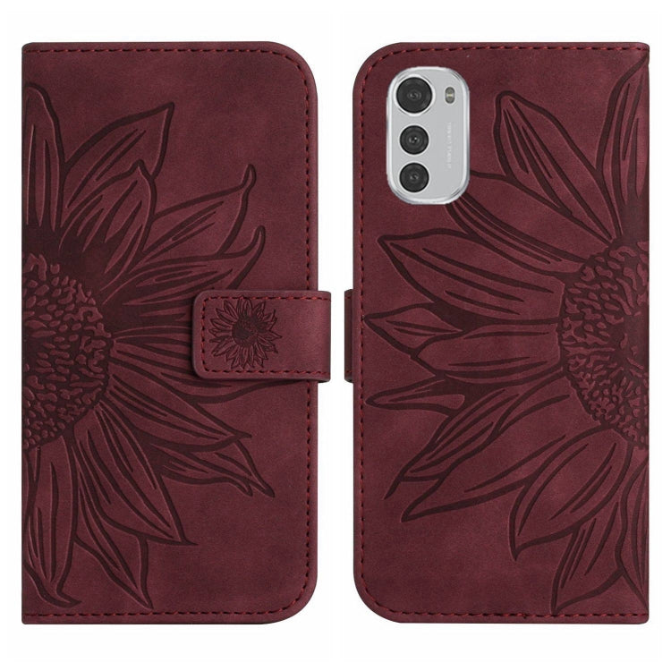 For Motorola Moto E32/E32S Skin Feel Sun Flower Pattern Flip Leather Phone Case with Lanyard