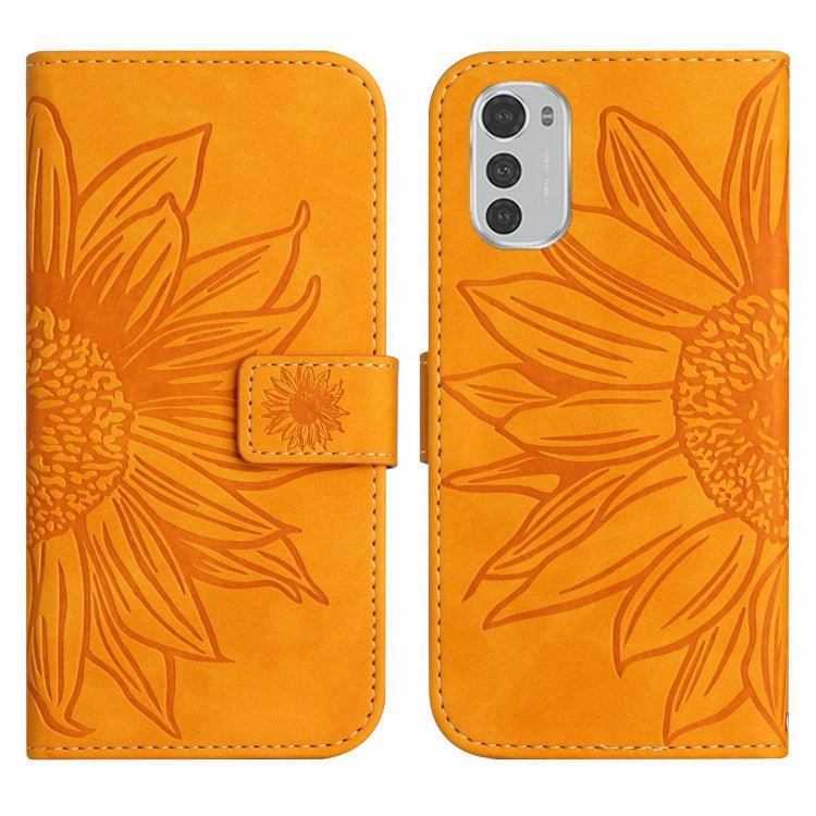 For Motorola Moto E32/E32S Skin Feel Sun Flower Pattern Flip Leather Phone Case with Lanyard