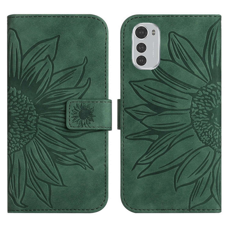 For Motorola Moto E32/E32S Skin Feel Sun Flower Pattern Flip Leather Phone Case with Lanyard