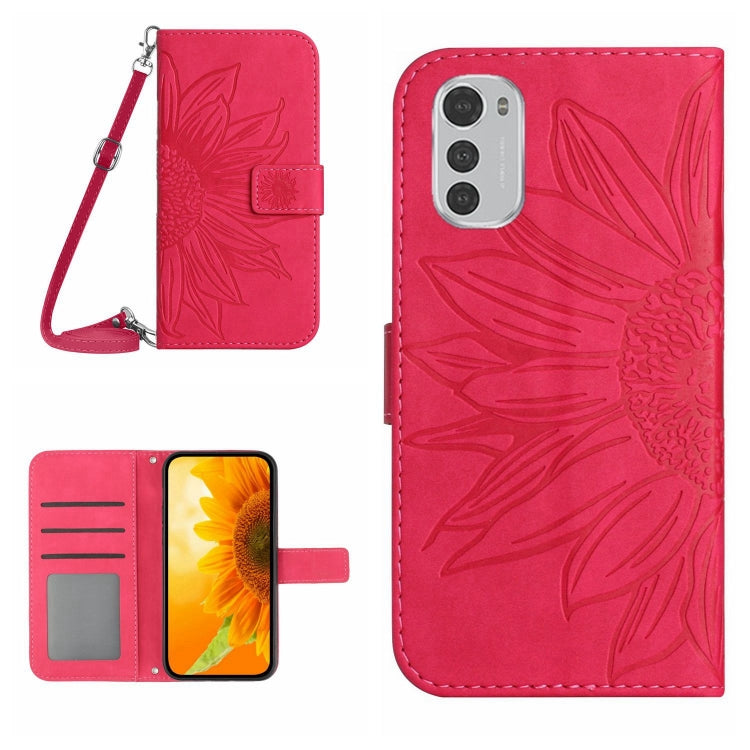 For Motorola Moto E32/E32S Skin Feel Sun Flower Pattern Flip Leather Phone Case with Lanyard