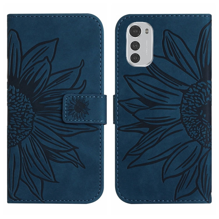 For Motorola Moto E32/E32S Skin Feel Sun Flower Pattern Flip Leather Phone Case with Lanyard