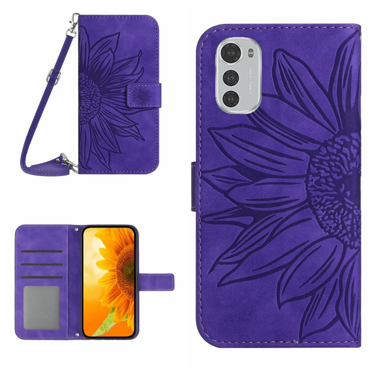 For Motorola Moto E32/E32S Skin Feel Sun Flower Pattern Flip Leather Phone Case with Lanyard