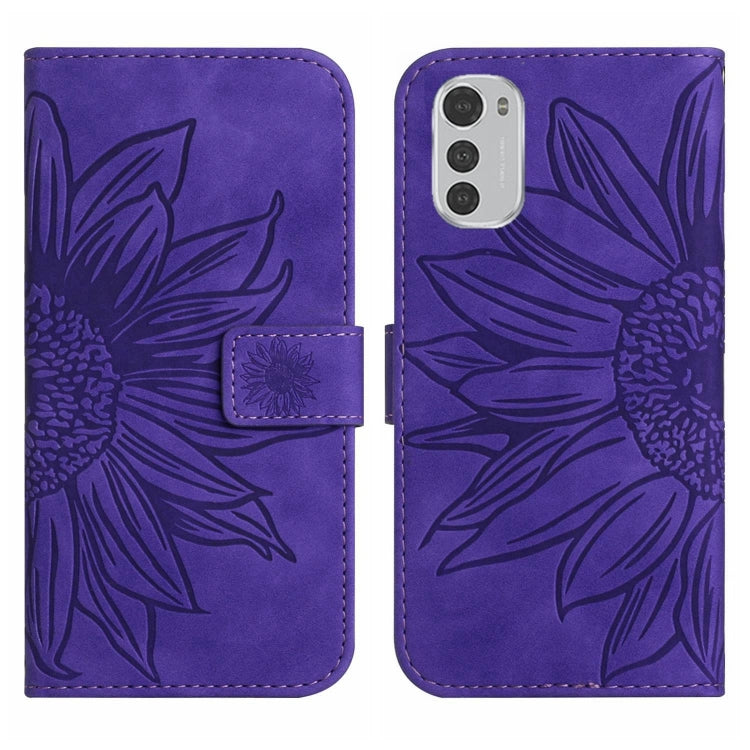 For Motorola Moto E32/E32S Skin Feel Sun Flower Pattern Flip Leather Phone Case with Lanyard