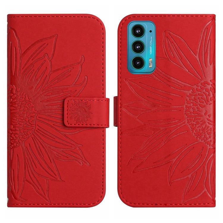 For Motorola Moto Edge 20 Skin Feel Sun Flower Pattern Flip Leather Phone Case with Lanyard