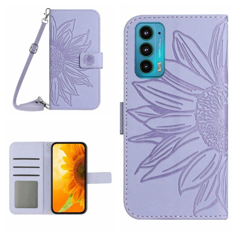 For Motorola Moto Edge 20 Skin Feel Sun Flower Pattern Flip Leather Phone Case with Lanyard