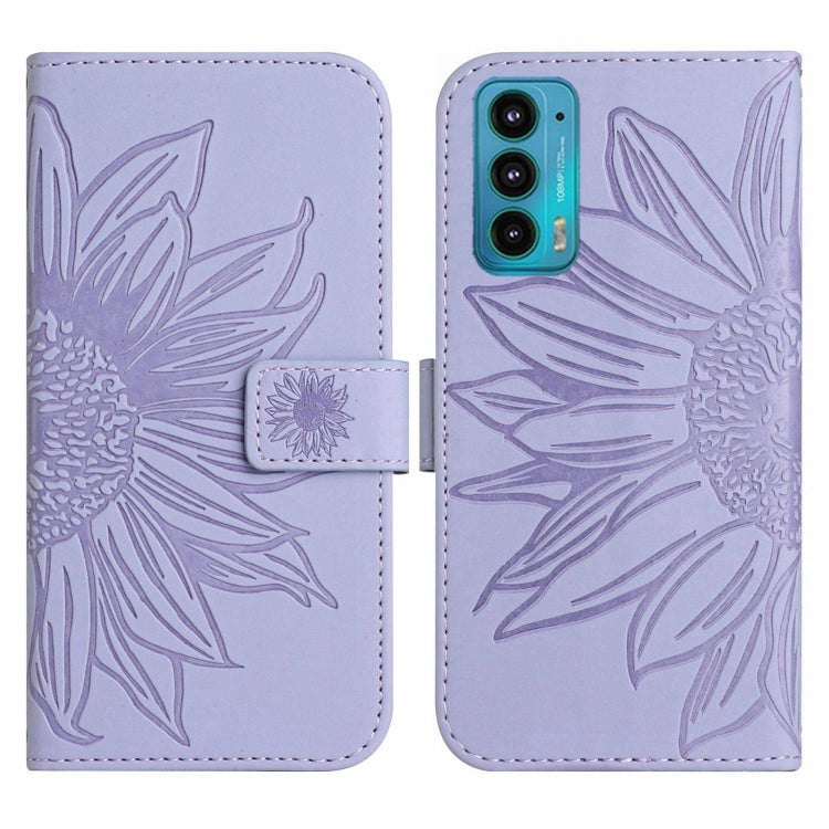 For Motorola Moto Edge 20 Skin Feel Sun Flower Pattern Flip Leather Phone Case with Lanyard