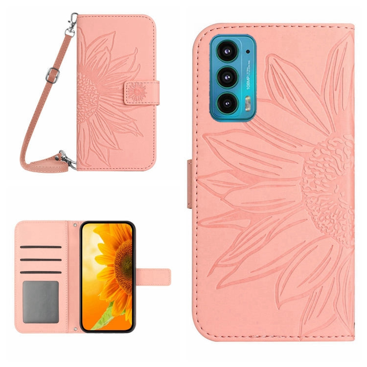 For Motorola Moto Edge 20 Skin Feel Sun Flower Pattern Flip Leather Phone Case with Lanyard