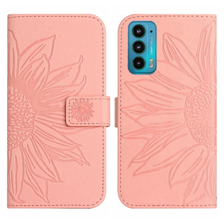 For Motorola Moto Edge 20 Skin Feel Sun Flower Pattern Flip Leather Phone Case with Lanyard