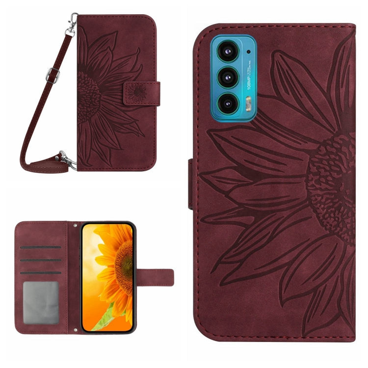 For Motorola Moto Edge 20 Skin Feel Sun Flower Pattern Flip Leather Phone Case with Lanyard