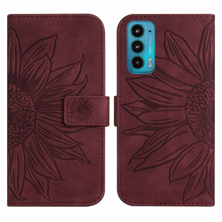 For Motorola Moto Edge 20 Skin Feel Sun Flower Pattern Flip Leather Phone Case with Lanyard