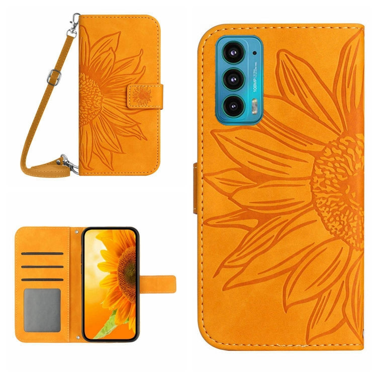 For Motorola Moto Edge 20 Skin Feel Sun Flower Pattern Flip Leather Phone Case with Lanyard