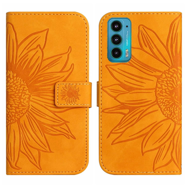 For Motorola Moto Edge 20 Skin Feel Sun Flower Pattern Flip Leather Phone Case with Lanyard