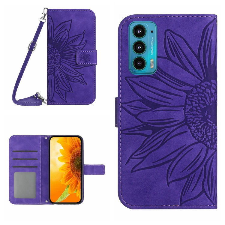 For Motorola Moto Edge 20 Skin Feel Sun Flower Pattern Flip Leather Phone Case with Lanyard