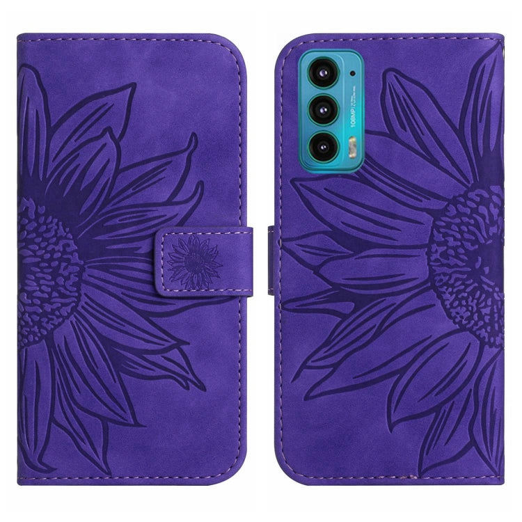 For Motorola Moto Edge 20 Skin Feel Sun Flower Pattern Flip Leather Phone Case with Lanyard
