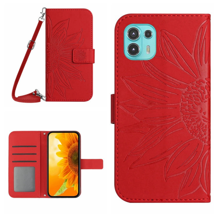 For Motorola Moto Edge 20 Lite Skin Feel Sun Flower Pattern Flip Leather Phone Case with Lanyard