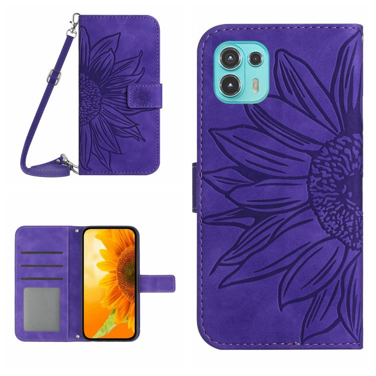 For Motorola Moto Edge 20 Lite Skin Feel Sun Flower Pattern Flip Leather Phone Case with Lanyard