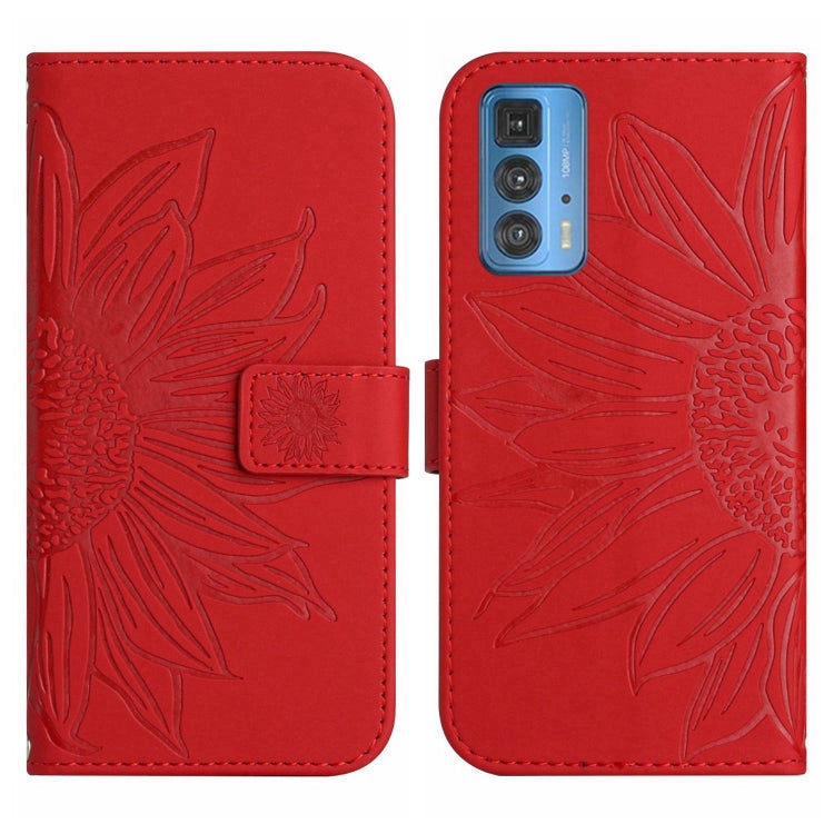 For Motorola Moto Edge 20 Pro Skin Feel Sun Flower Pattern Flip Leather Phone Case with Lanyard