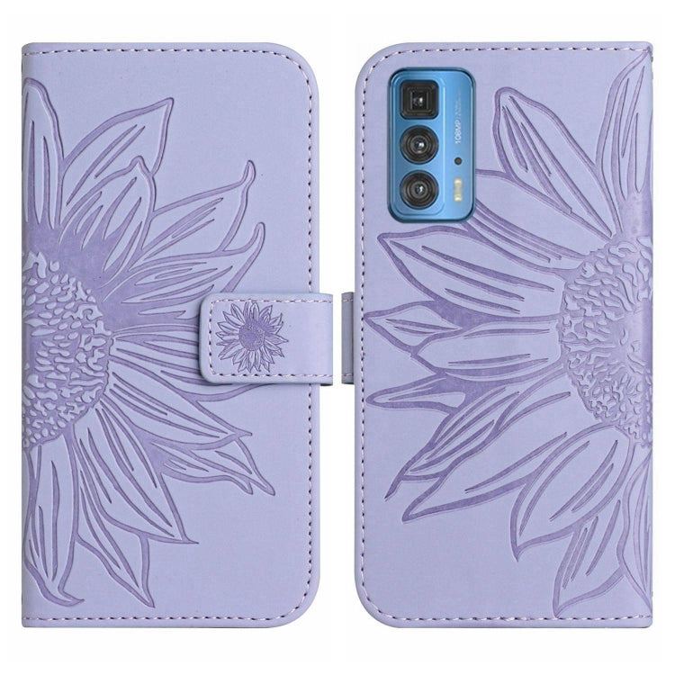 For Motorola Moto Edge 20 Pro Skin Feel Sun Flower Pattern Flip Leather Phone Case with Lanyard