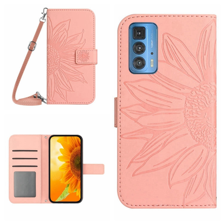 For Motorola Moto Edge 20 Pro Skin Feel Sun Flower Pattern Flip Leather Phone Case with Lanyard