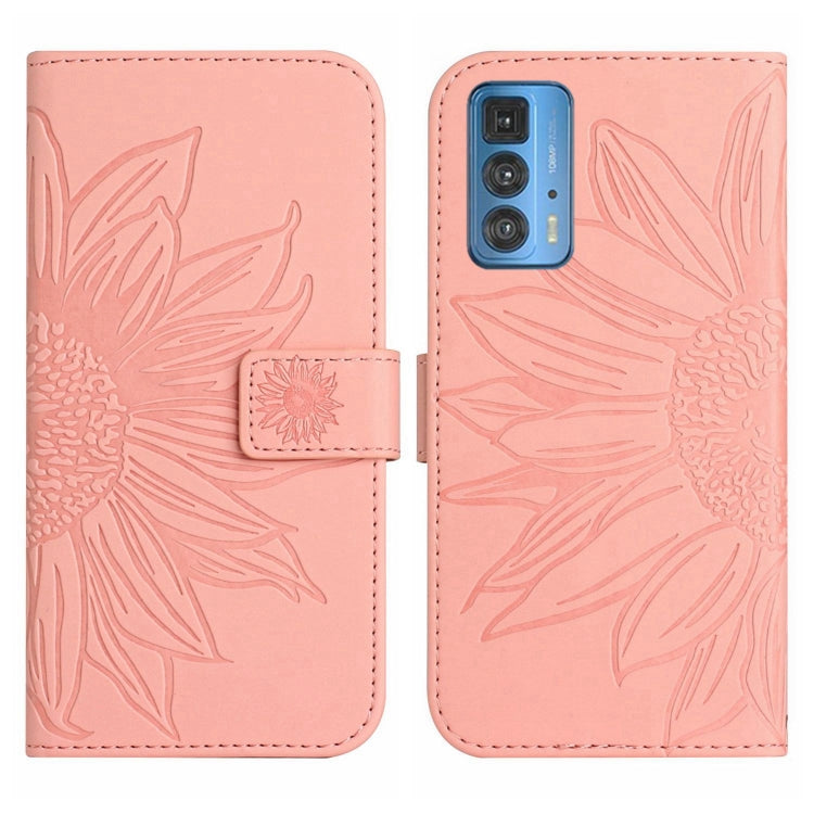 For Motorola Moto Edge 20 Pro Skin Feel Sun Flower Pattern Flip Leather Phone Case with Lanyard