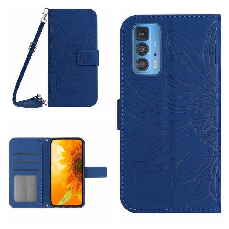 For Motorola Moto Edge 20 Pro Skin Feel Sun Flower Pattern Flip Leather Phone Case with Lanyard