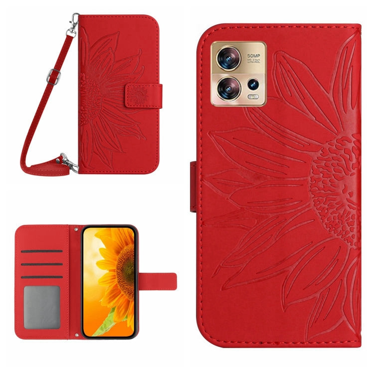 For Motorola Moto Edge 30 Fusion Skin Feel Sun Flower Pattern Flip Leather Phone Case with Lanyard