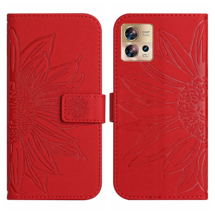 For Motorola Moto Edge 30 Fusion Skin Feel Sun Flower Pattern Flip Leather Phone Case with Lanyard