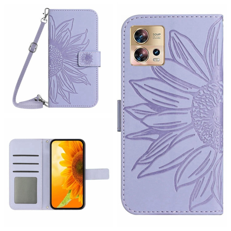 For Motorola Moto Edge 30 Fusion Skin Feel Sun Flower Pattern Flip Leather Phone Case with Lanyard