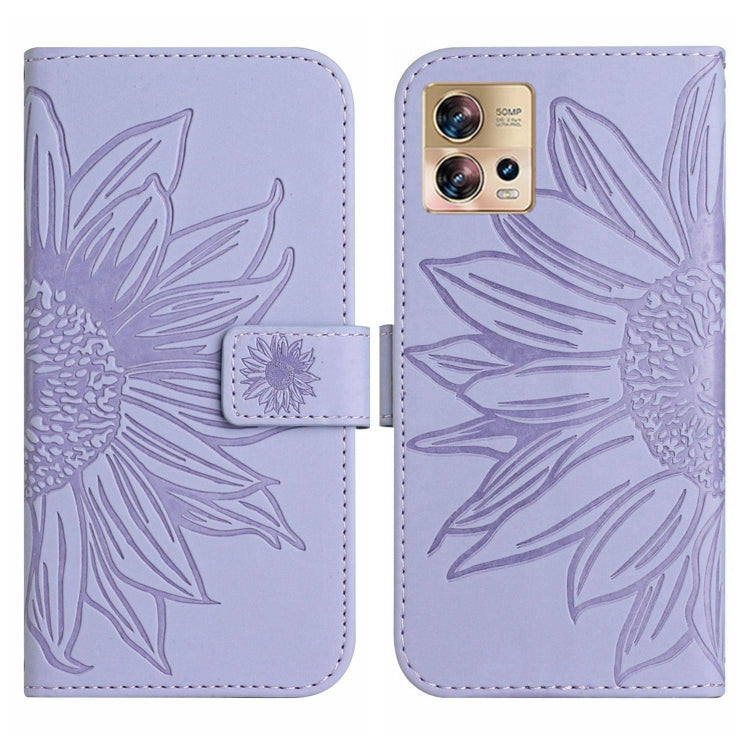 For Motorola Moto Edge 30 Fusion Skin Feel Sun Flower Pattern Flip Leather Phone Case with Lanyard