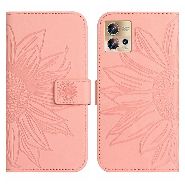 For Motorola Moto Edge 30 Fusion Skin Feel Sun Flower Pattern Flip Leather Phone Case with Lanyard