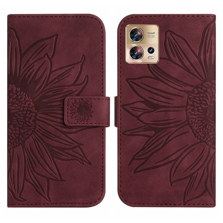 For Motorola Moto Edge 30 Fusion Skin Feel Sun Flower Pattern Flip Leather Phone Case with Lanyard
