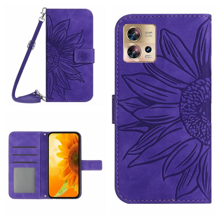 For Motorola Moto Edge 30 Fusion Skin Feel Sun Flower Pattern Flip Leather Phone Case with Lanyard