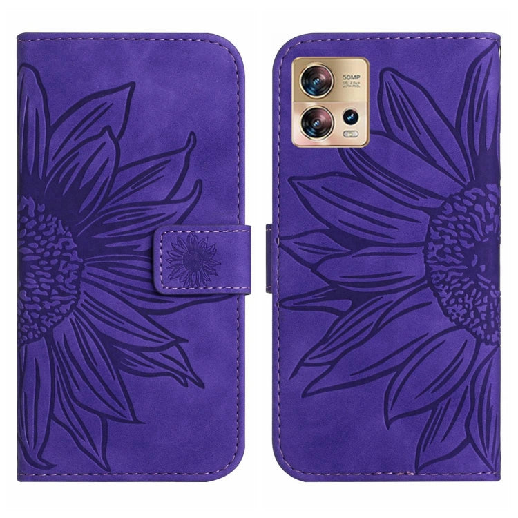 For Motorola Moto Edge 30 Fusion Skin Feel Sun Flower Pattern Flip Leather Phone Case with Lanyard