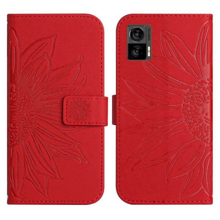 For Motorola Moto Edge 30 Neo Skin Feel Sun Flower Pattern Flip Leather Phone Case with Lanyard