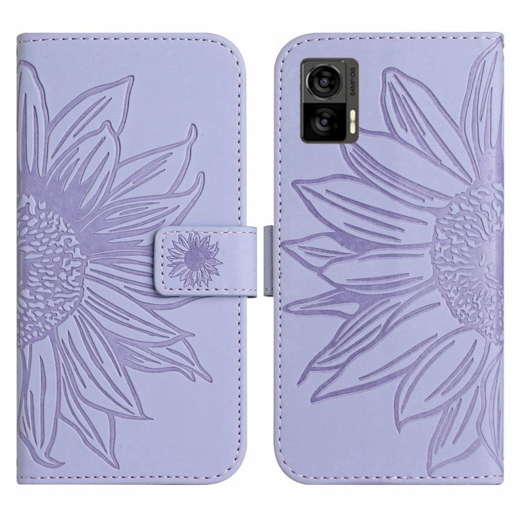 For Motorola Moto Edge 30 Neo Skin Feel Sun Flower Pattern Flip Leather Phone Case with Lanyard