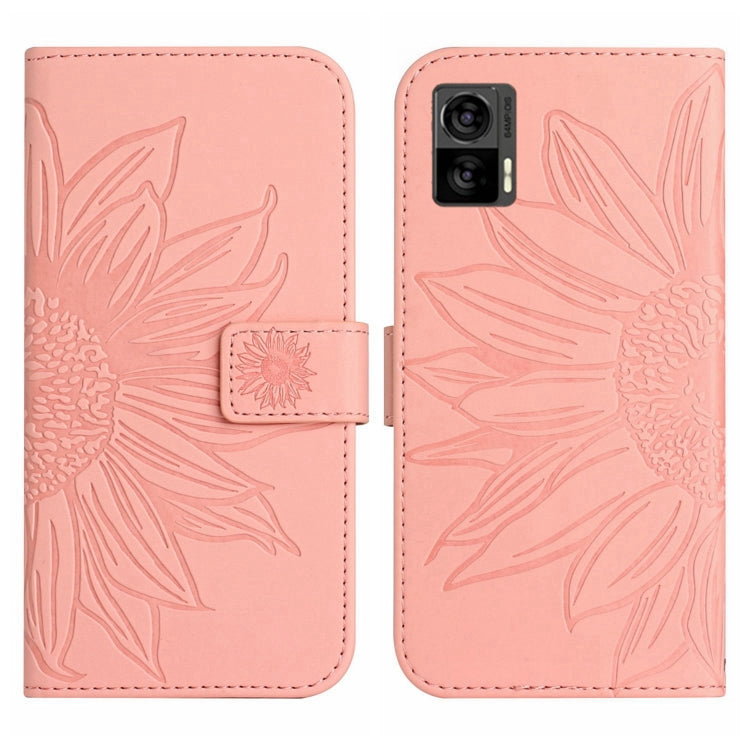 For Motorola Moto Edge 30 Neo Skin Feel Sun Flower Pattern Flip Leather Phone Case with Lanyard