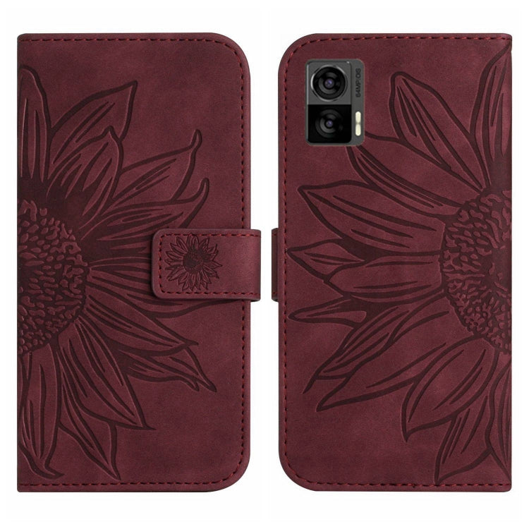 For Motorola Moto Edge 30 Neo Skin Feel Sun Flower Pattern Flip Leather Phone Case with Lanyard
