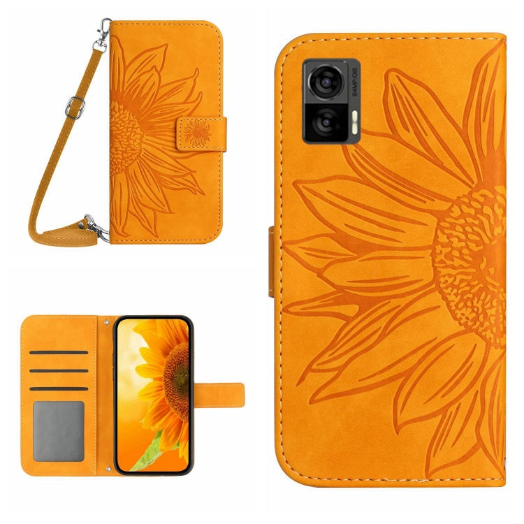 For Motorola Moto Edge 30 Neo Skin Feel Sun Flower Pattern Flip Leather Phone Case with Lanyard