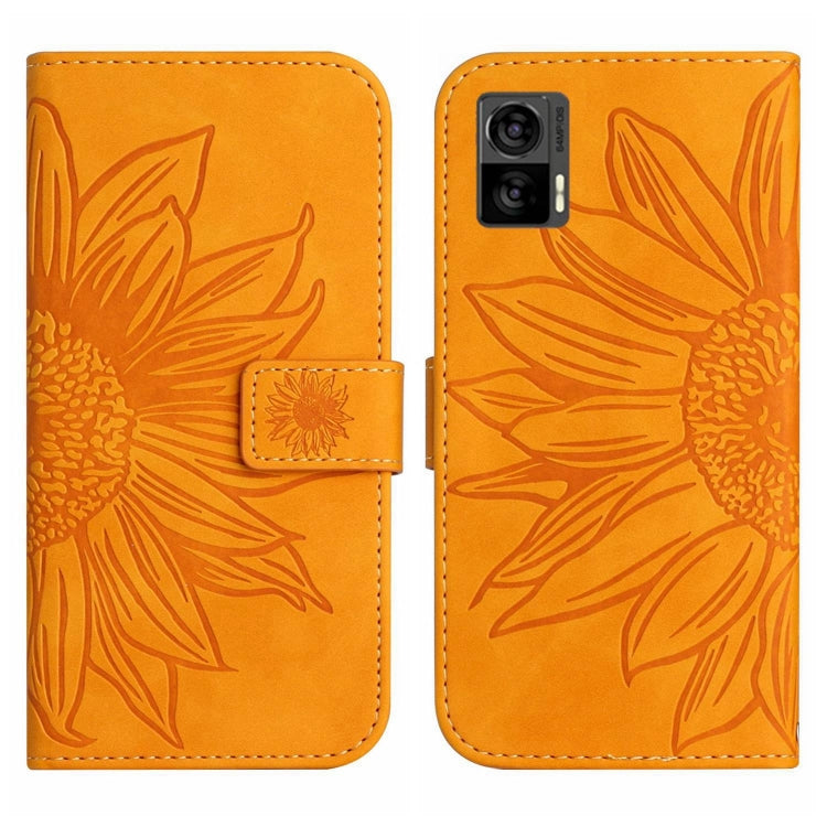For Motorola Moto Edge 30 Neo Skin Feel Sun Flower Pattern Flip Leather Phone Case with Lanyard