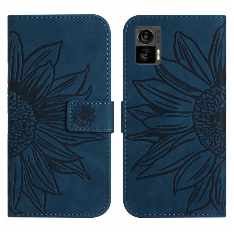 For Motorola Moto Edge 30 Neo Skin Feel Sun Flower Pattern Flip Leather Phone Case with Lanyard