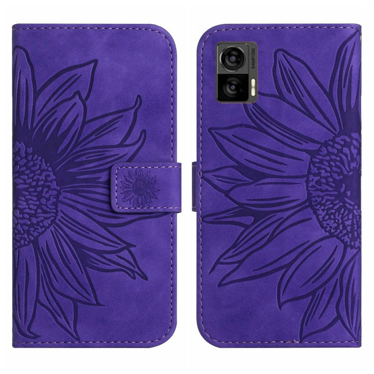 For Motorola Moto Edge 30 Neo Skin Feel Sun Flower Pattern Flip Leather Phone Case with Lanyard