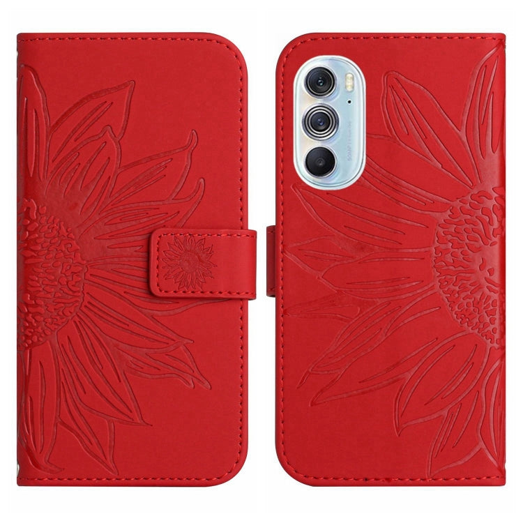 For Motorola Moto Edge 30 Pro Skin Feel Sun Flower Pattern Flip Leather Phone Case with Lanyard