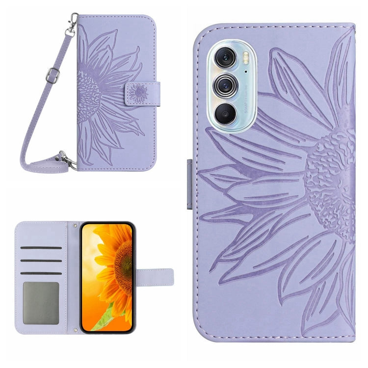 For Motorola Moto Edge 30 Pro Skin Feel Sun Flower Pattern Flip Leather Phone Case with Lanyard