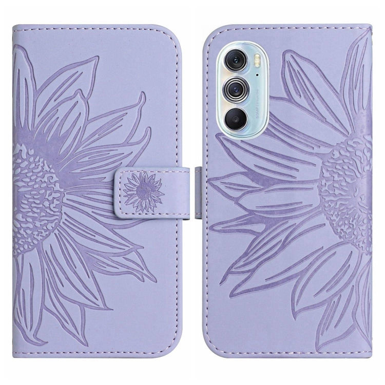 For Motorola Moto Edge 30 Pro Skin Feel Sun Flower Pattern Flip Leather Phone Case with Lanyard
