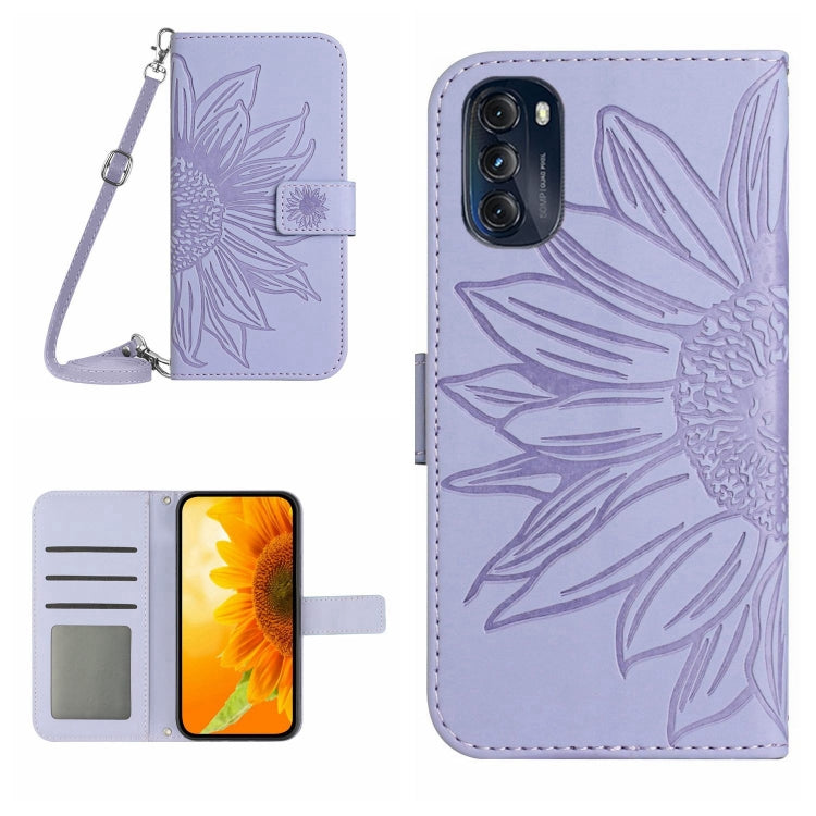 For Motorola Moto G 5G 2022 Skin Feel Sun Flower Pattern Flip Leather Phone Case with Lanyard