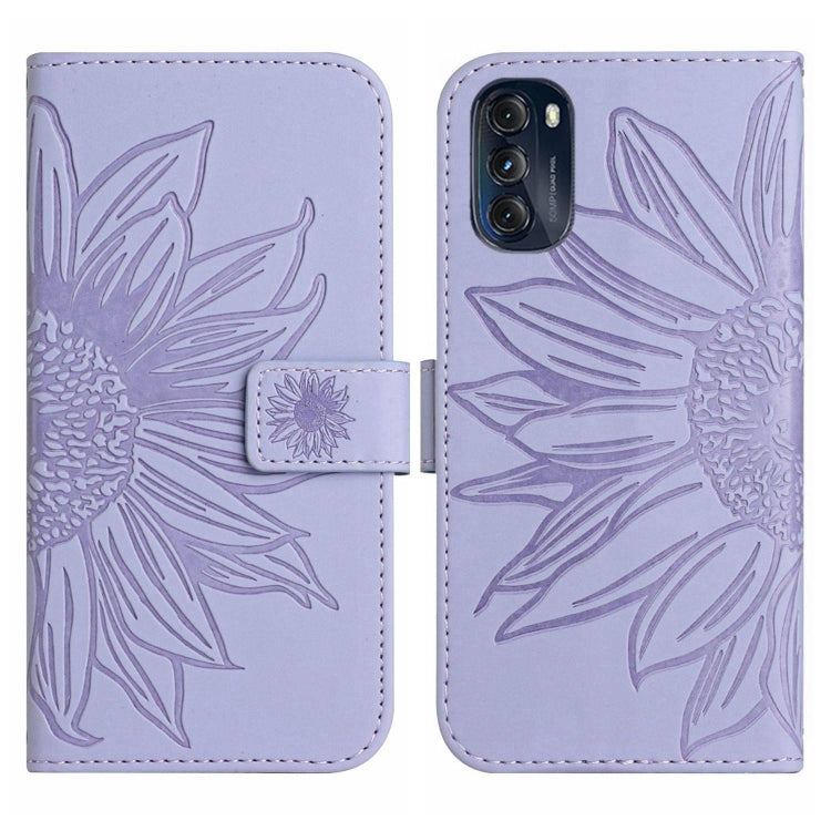For Motorola Moto G 5G 2022 Skin Feel Sun Flower Pattern Flip Leather Phone Case with Lanyard