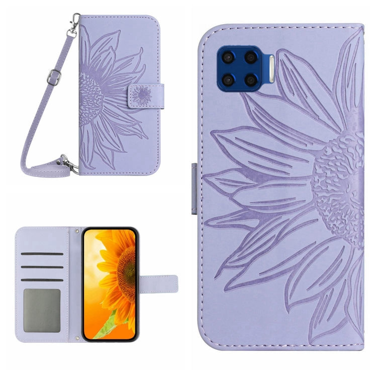 For Motorola Moto G 5G Plus Skin Feel Sun Flower Pattern Flip Leather Phone Case with Lanyard