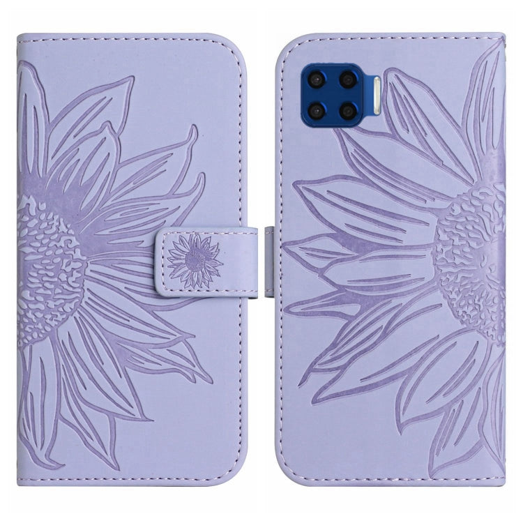 For Motorola Moto G 5G Plus Skin Feel Sun Flower Pattern Flip Leather Phone Case with Lanyard