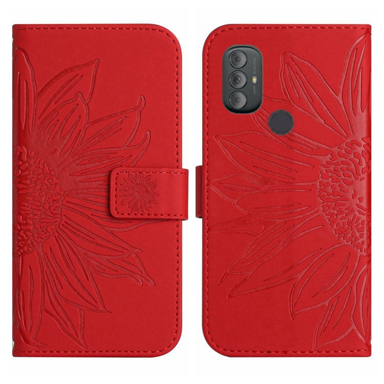 For Motorola Moto G Power 2022 Skin Feel Sun Flower Pattern Flip Leather Phone Case with Lanyard